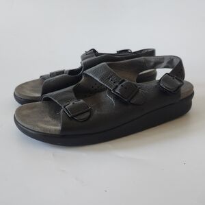 SAS Womens Relaxed Black Leather Flats Sandals ComfortableOrthopedic Shoes 10 W